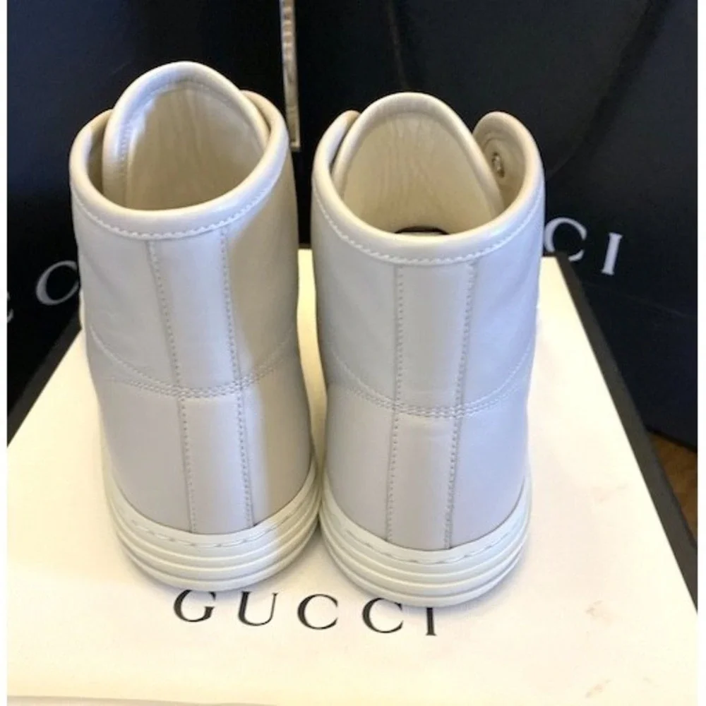 Gucci Men's High-Top Sneakers Light Gray Leather Gucci Logo US 5.5
